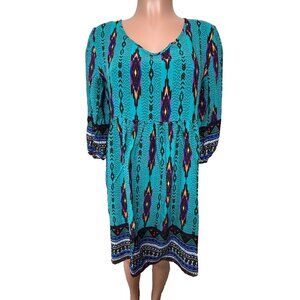 Paper Crane 3/4 Sleeve Tunic Mini Dress Women's Size Medium Turquoise NWT